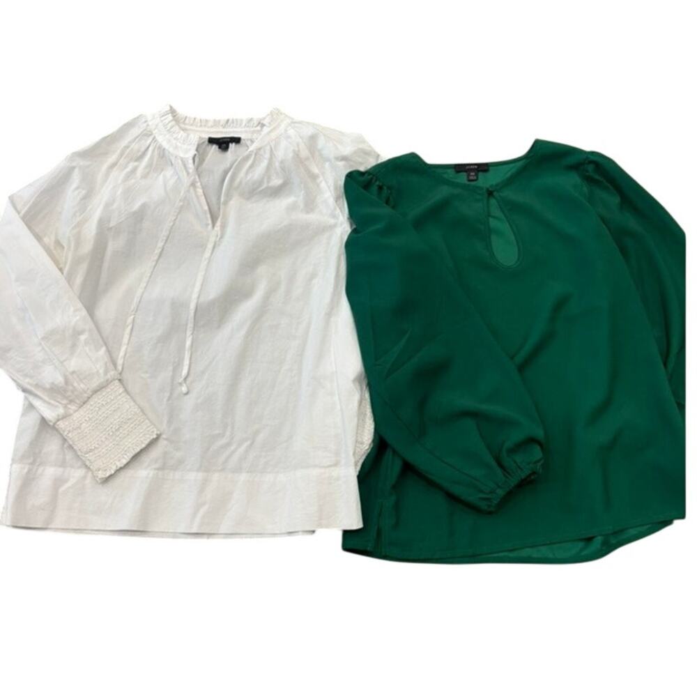 J.Crew Women’s Blouses Lot of 2 XS White Green Long Sleeve Work Tops